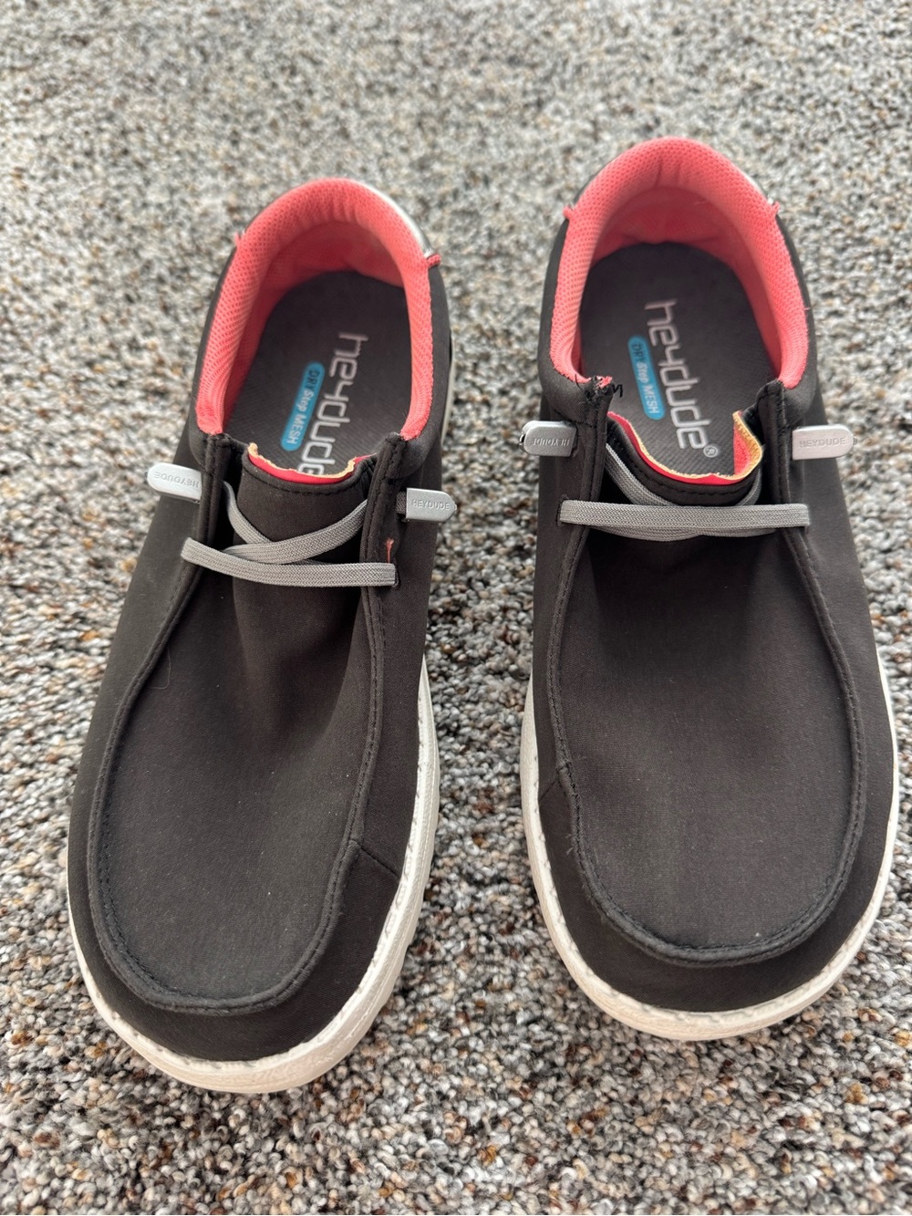Hey Dude Black Slip-On Loafers with Coral Pink Lining